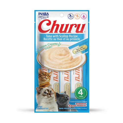 INABA Churu Tuna with Scallop Recipe Puree Cat Treat - 2.0 oz | (4) 0.5% Tubes