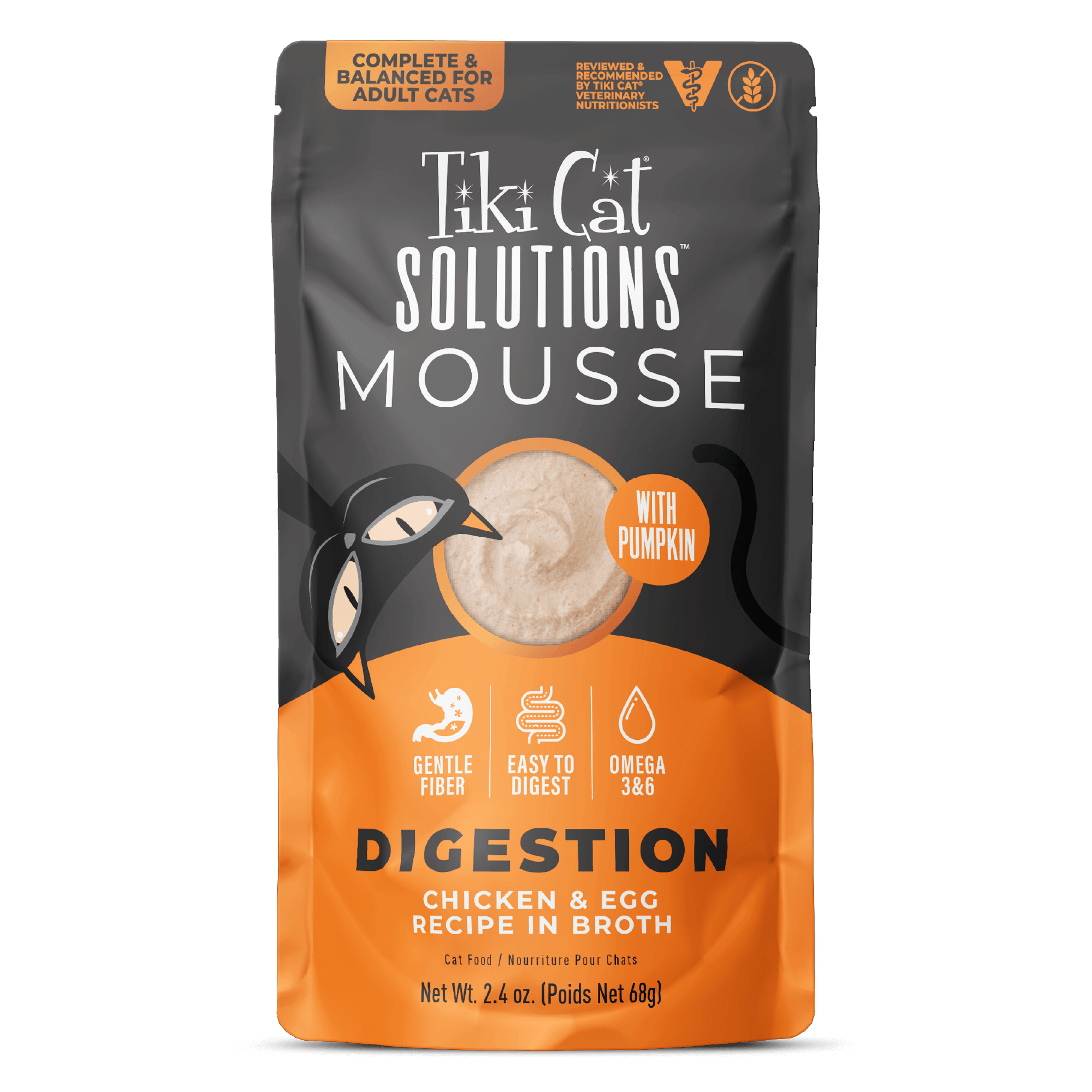 Tiki Cat Solutions Mousse Digestion Chicken & Egg Recipe in Broth for Cats - 1.5 oz. Pouch
